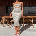 thumbnail image 2 of Femmes Tube Robe Bustier Dos Nu Creux Patchwork Rayé Longue Robe Clubwear M, 2 of 8