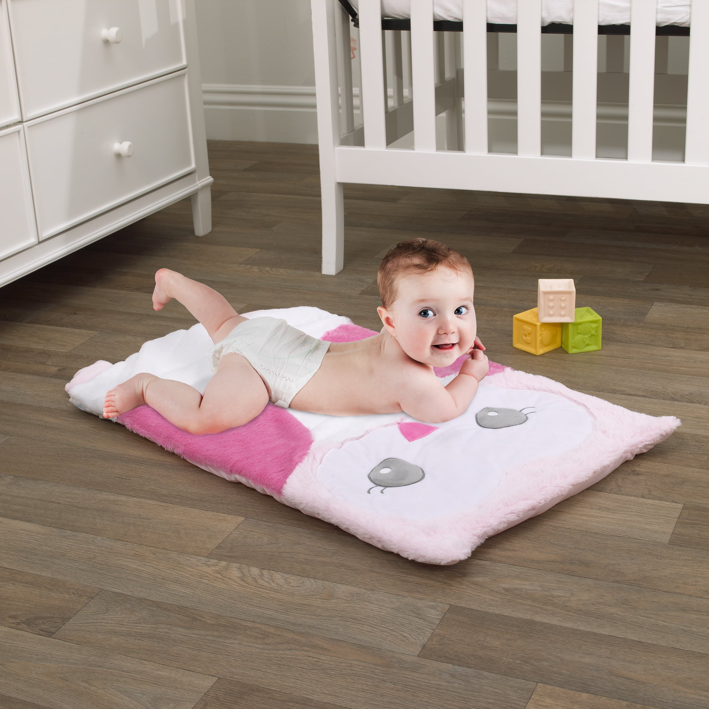 pink owl tummy time mat