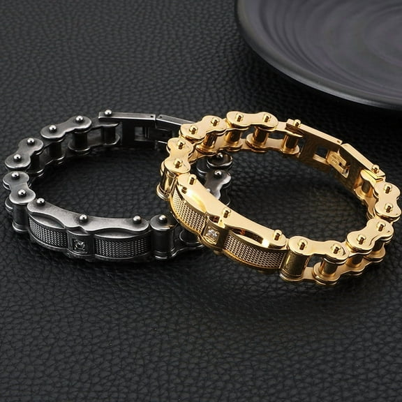 Titanium Steel Men's Rock Diamond Motorcycle Bracelet