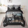 thumbnail image 2 of Manfei Rustic Deer Silhouette Bedding Comforter Set 7pcs, Teal Old Barn Door King Bedding Sets, Botanical Pine Tree Bed Sheets, Lightweight Room Decor, 2 of 8