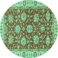 thumbnail image 1 of Ahgly Company Machine Washable Indoor Round Oriental Turquoise Blue Traditional Area Rugs, 6' Round, 1 of 4