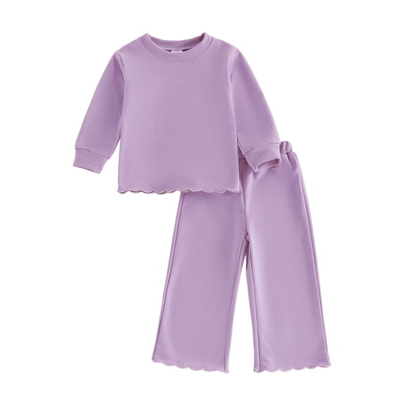 RUINIXCW Toddler Girls 2 Piece Outfits Adorable Solid Color Long Sleeve Crew Neck Tops and Elastic Waist Pants Set