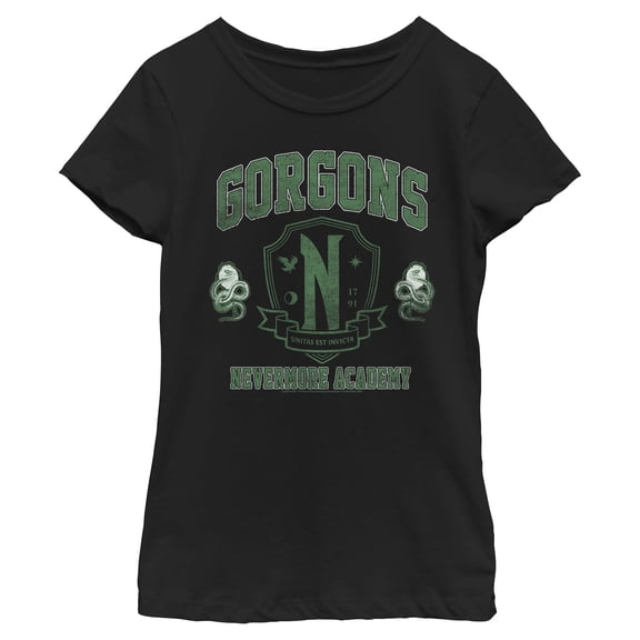Girls Wednesday Gorgons Academy Crest T Shirt