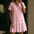 thumbnail image 6 of Admvng Women's Lace Trim Button-Down Mini Dress V-Neck Short Sleeve Casual Tunic with Pocket, 6 of 8