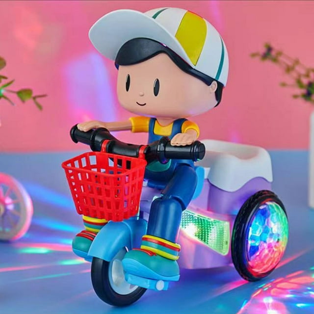 Stunt Tricycle Bump And Go Toy For Kids With | 4D Lights | Dancing | Battery Operated Light Sound | Musical Scooter Flashing Effects Music Motorcycle 360 Rotation