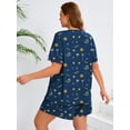 thumbnail image 6 of SHOWMALL Women's Plus Pajama Set 2 Piece Loungewear Short Sleeve Tops and Shorts Starry Sky Deep Navy 3X Soft Sleepwear with Pockets, 6 of 6