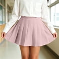 thumbnail image 4 of Girls High Waist Pleated Skirt, Elastic Waist A Line Solid Color School Uniform Tennis Skater Skirt, Purple, 9-10 Years, 4 of 6