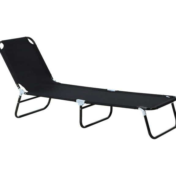 Reclining Beach Lounge Chair - Black 5-level Adjustable Folding Sun Tanning With Back