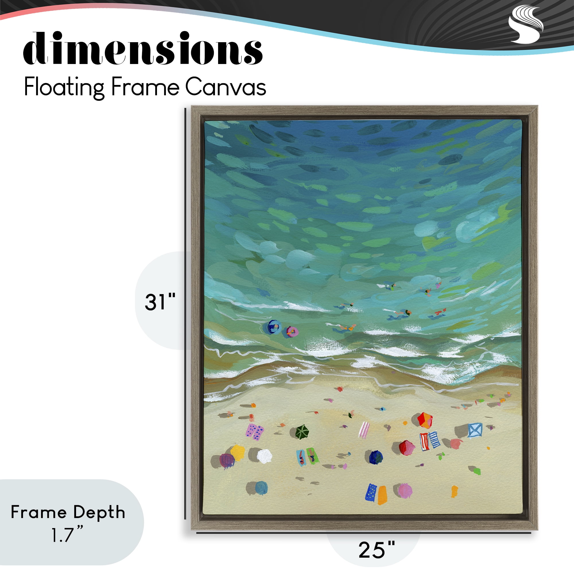 Stupell Industries Aerial Beachside with Umbrellas Brown Framed Floater Canvas Wall Art, design by Brook Page