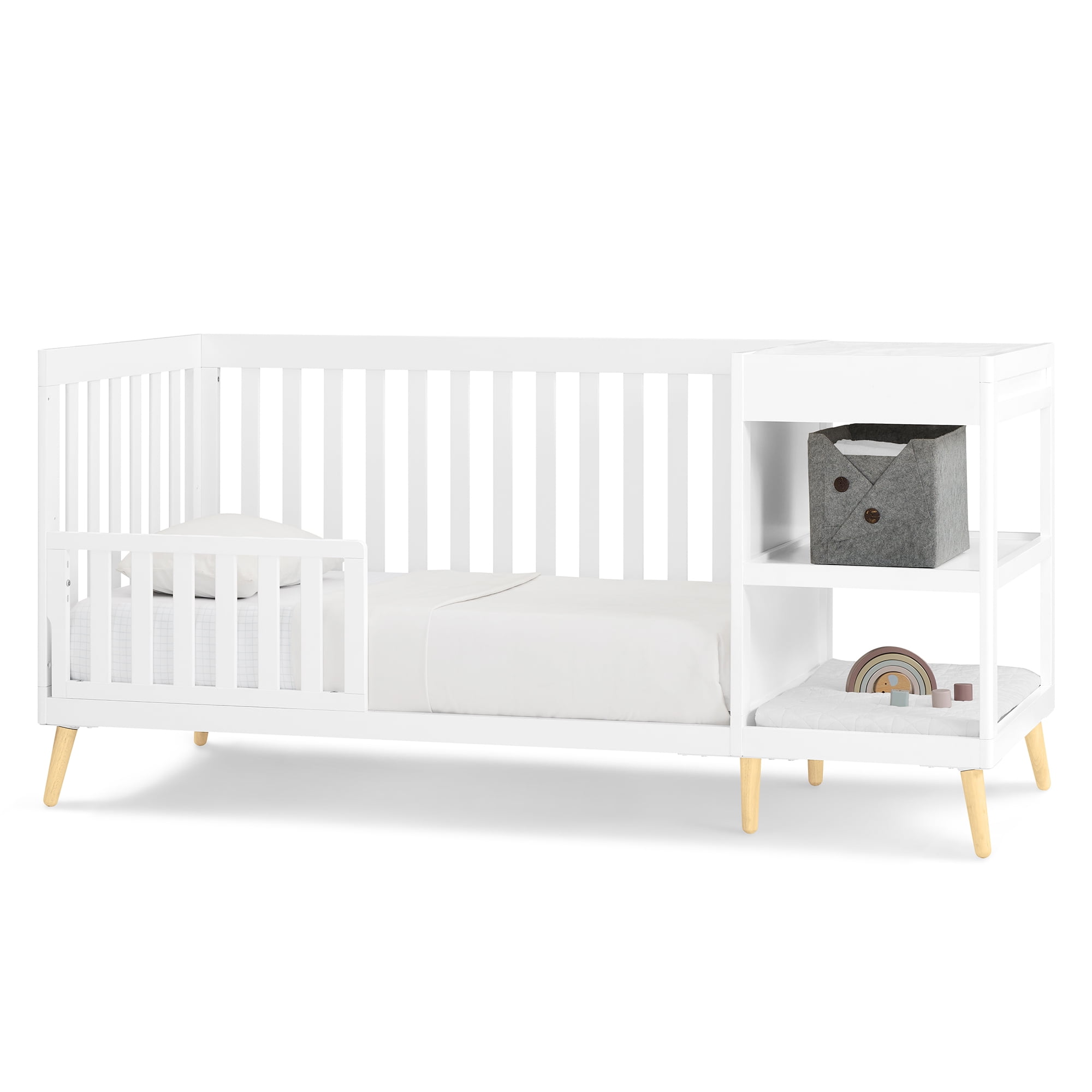 Delta Children Essex 4-in-1 Convertible Crib and Changer, Bianca White w/Natural