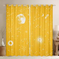 jejeloiu Astrology Theme Black Out Curtains,Universe Starry Night Curtains Pack of 2 (42x63 Each),Whiet Yellow Bedroom Curtains For Girls Teens,Breathable Home Decor