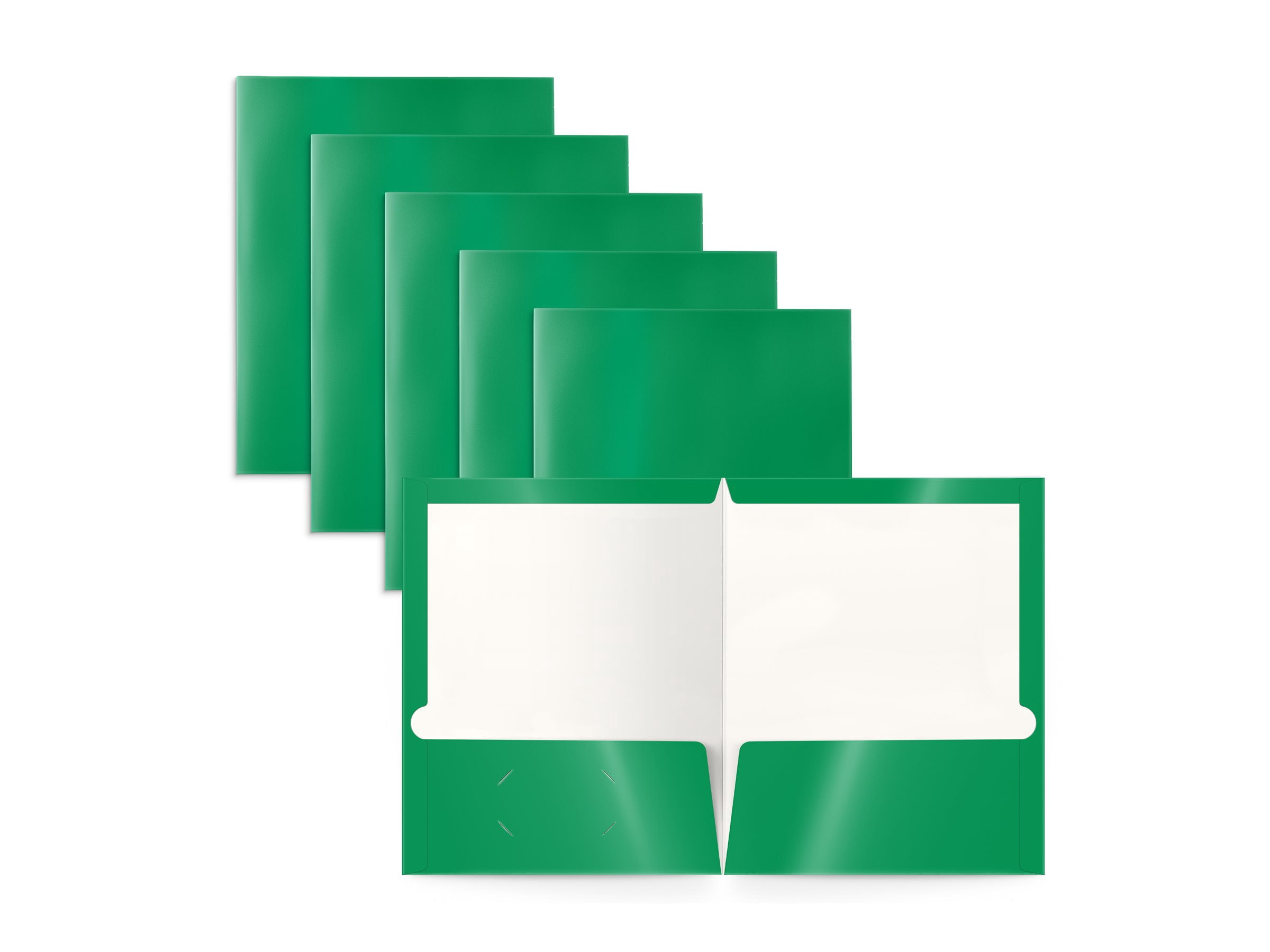 2 Pocket Glossy Laminated Green Paper Folders, Letter Size, 25 Pack, Green Paper Portfolios by Better Office Products, Box of 25 Green Folders