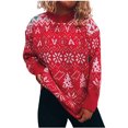 thumbnail image 2 of Automne Hiver Femmes Noël Imprimé Épissage Col Rond Manches Longues Chandail Haut Blouse, 2 of 7