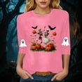 thumbnail image 5 of zaveiop Halloween Shirts for Women Funny Cute Ghost Fall Shirts 3/4 Length Sleeve Pumpkin T-Shirts Thanksgiving Graphic Tees (Z-Pink, L), 5 of 6