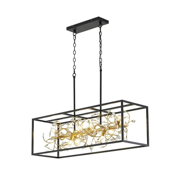 Design Living 8-Light Black Chandelier With Gold Branch And Clear Crystal Accents