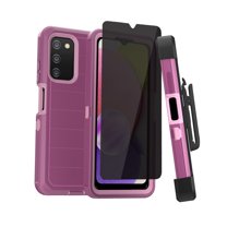 Xhy Samsung Galaxy A03S Case with Belt Clip Holster and Privacy Screen Protector Military Grade Full Body Multilayer Drop Protection 3 in 1 Rugged Durable Detachable for Samsung A03S Phone - Wine Pink