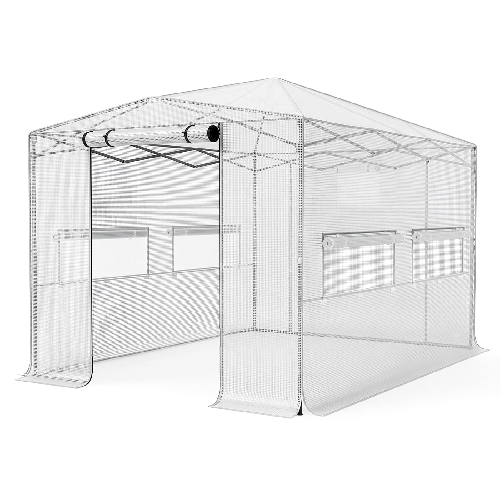 Foldable Greenhouse Shed, 8*12ft Plastic Sprayed Iron Pipe PE Mesh, White