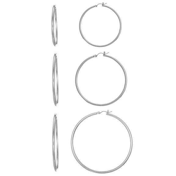 Time and Tru Women's Silvertone Endless Hoop Collection, 3 Pairs