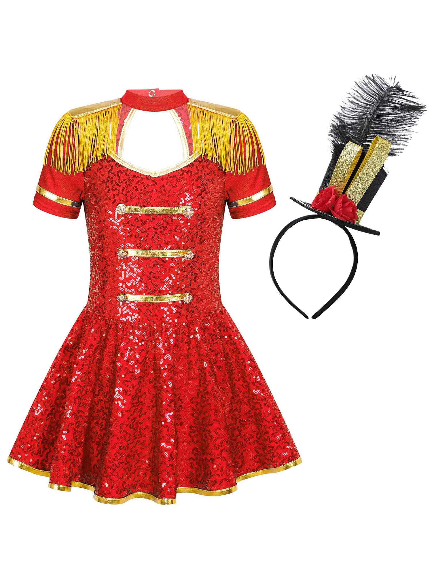 Inhzoy Kids Girls Sequins Majorette Drum Major Costume Tassel Circus Inhzoy Kids Girls Sequins Majorette Drum Major Costume Tassel Circus