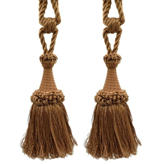 DECOPRO Decorative Curtain & Drapery Tassel Tieback Handcrafted with Victorian Design, Tassel Length 8" (20cm), Spread 30" (76cm) # TBDK8, Oak Brown #E20 (Light Warm Brown) Set of 2