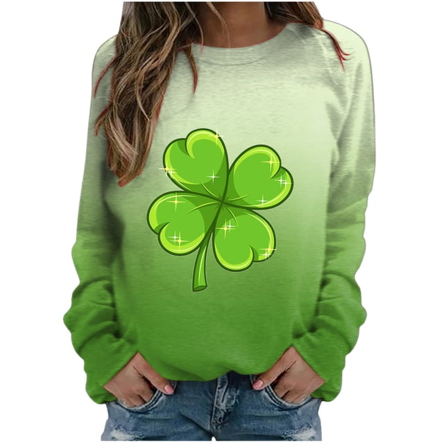 Pompotops Mode de la Saint-Patrick Chandail en Molleton Décontracté à Manches Longues Col Rond Imprimé pour Femmes Blouse en Solde