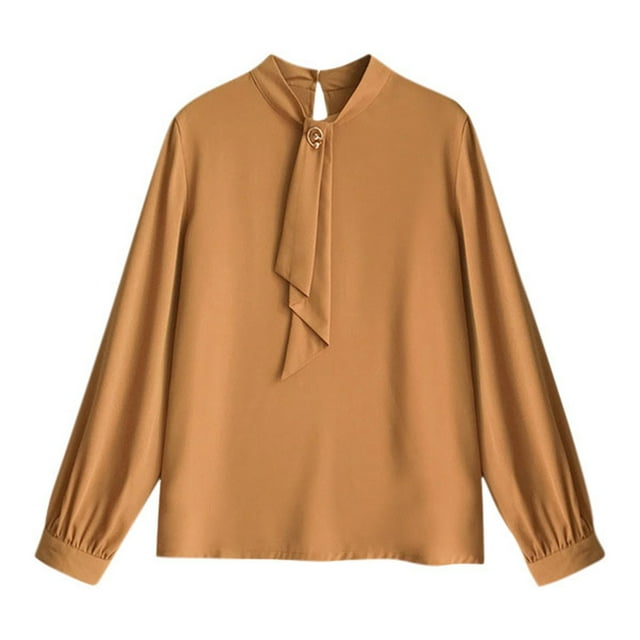 aidice Hauts Grande Taille pour Femmes Col Rond Décontracté Chemises Amples à Nouer Blouses Unies pour le Bureau