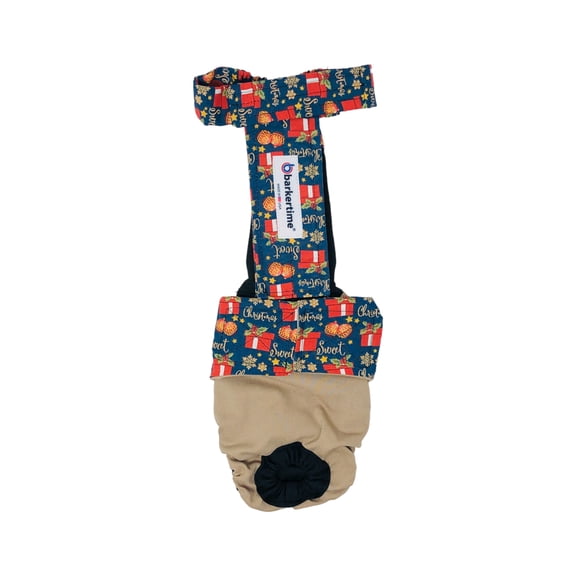 Barkertime Christmas Presents on Brown Dog Diaper Overall