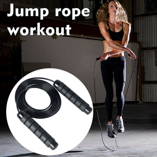 Corde à Sauter en Fil d'Acier Réglable de 9,8 Pieds avec Roulement à Billes - Corde Enduite de PVC, Poignées en Éponge EVA pour Entraînement Physique, Cardio et Perte de Poids - Équipement d'Exercice Léger et Durable pour Entraînements à Domicile/gym (Noir)