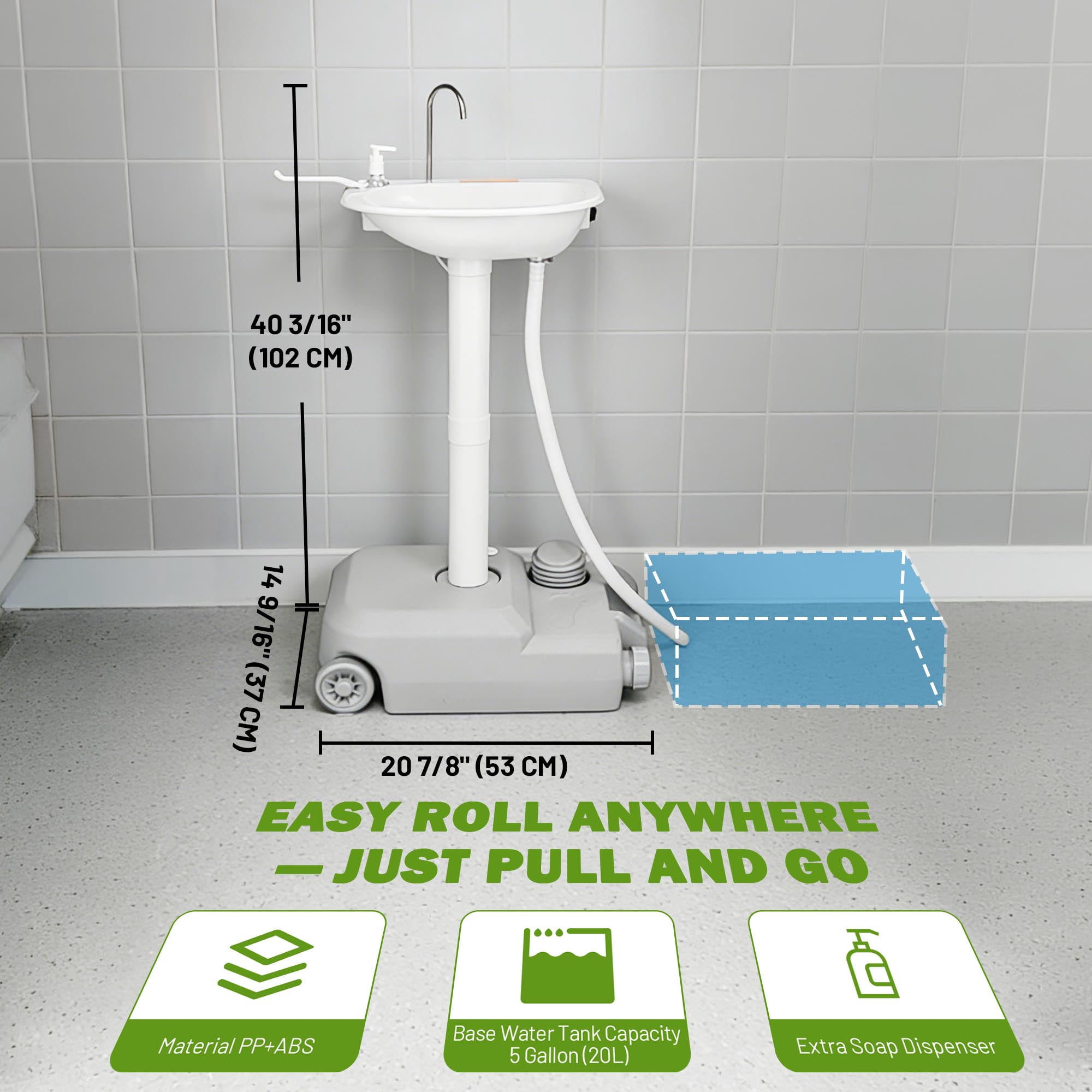 Yescom Electric Portable Sink Hand Washing Station with 5 Gallon Fresh Tanks & 2 Travel Bags, 17L Camping Sink with Electric Pump USB Rechargeable for Travel
