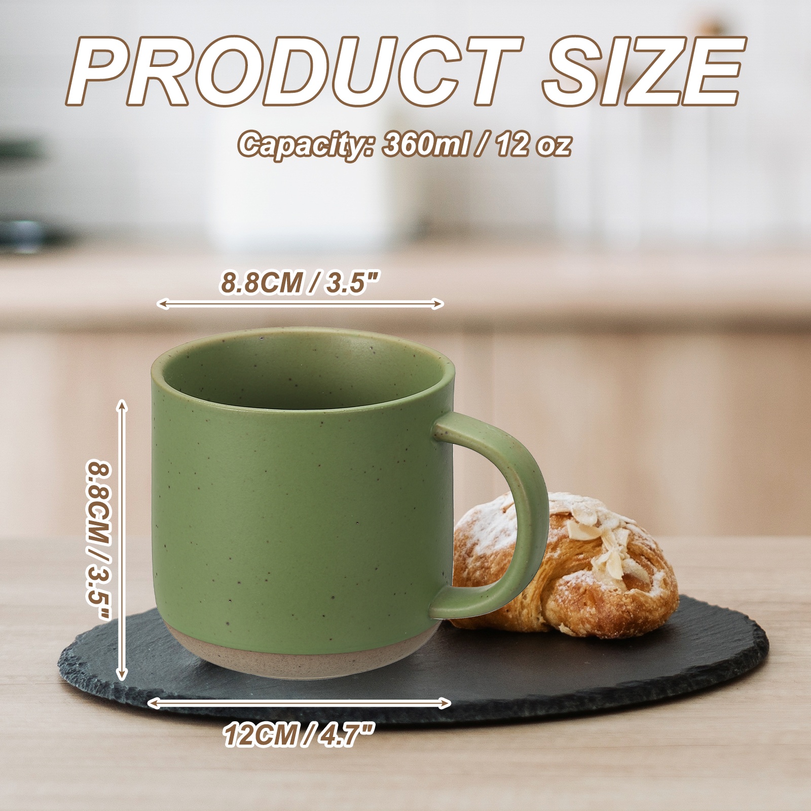 Uxcell Handmade Vintage Espresso Cups, 12 oz Ceramic Coffee Mug Stoneware Tea Cup with Handle Dishwasher and Microwave Safe for Latte Cappuccino Milk Office Home Gifts, Green