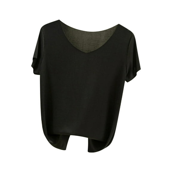 Womens Tops and Blouses Short Sleeve V Neck Collared Blouse Tops Summer T-Shirts Basic Tee Shirts Relaxed Loose Fit Dressy Casual Plain Tunic Tops for Daily Wear
