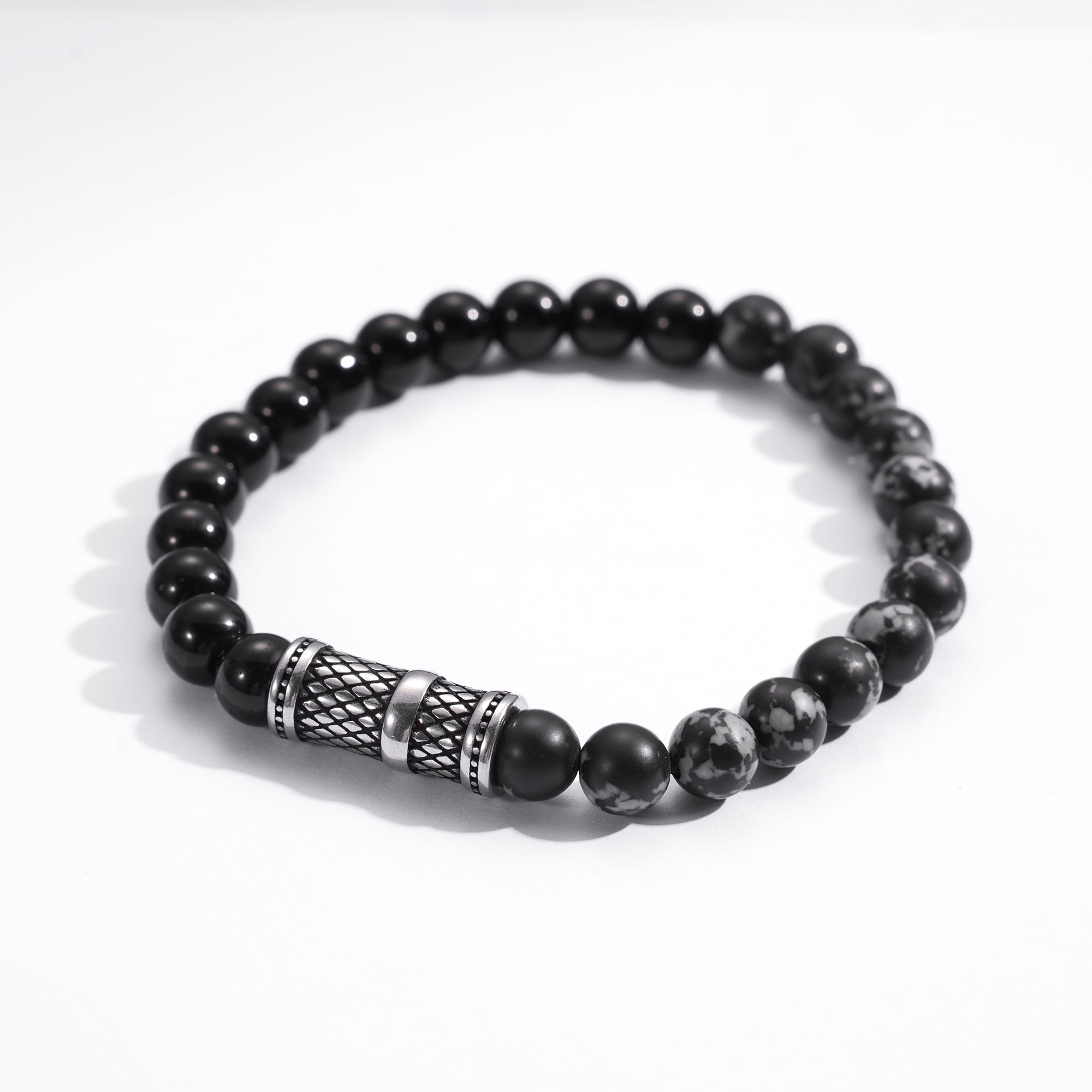 Iron Saints Men Black Onyx Bead Bracelets, Stainless Steel, Men Bead Bracelets Natural Gems