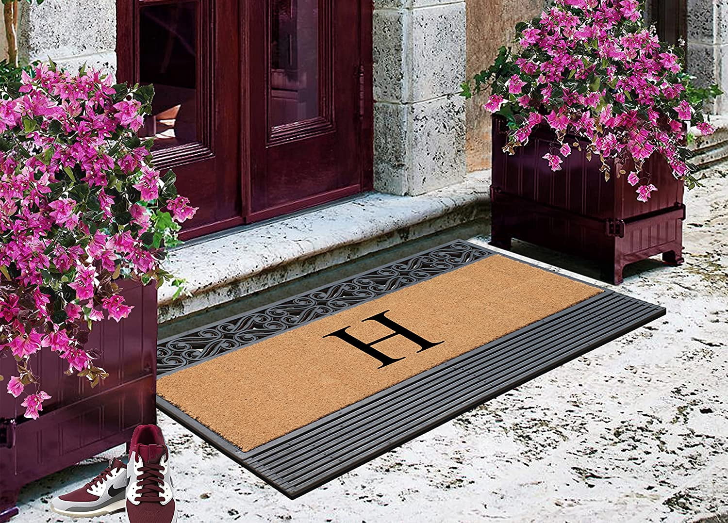 A1HC Natural Rubber & Coir 24x36 Monogrammed Doormat For Front Door, Anti-Shed Treated Durable Doormat for Outdoor Entrance, Heavy Duty, Low Profile, Easy to Clean, Long Lasting Front Porch Entry Rug