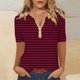 thumbnail image 2 of Camiseta de Manga Corta para las Mujeres con Cuello en V de Impresión de Rayas con Botón, Blusa Casual para el Hogar Y Diario, 2 of 5