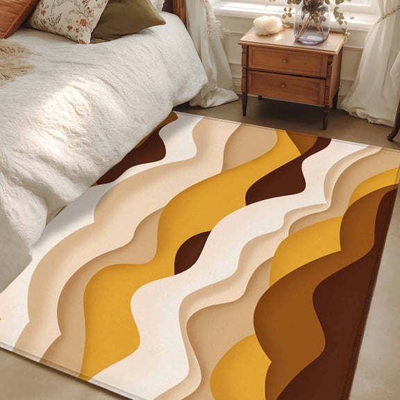 4x6 Area Rugs, Orange Brown Ombre Non-Skid Rubber Backing Large Rectangle Rugs - Living Room Bedroom Home Office, Modern Geometric Moire Abstract Art Indoor Floor Mat Carpets Washable Rug