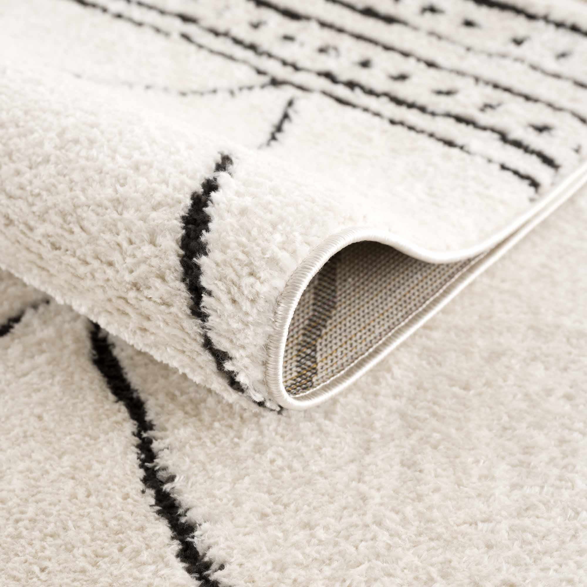 Hauteloom Mahsa Living Room, Bedroom Area Rug - Bohemian Farmhouse Moroccan Trellis - Cream, Black - 5'3" x 7'