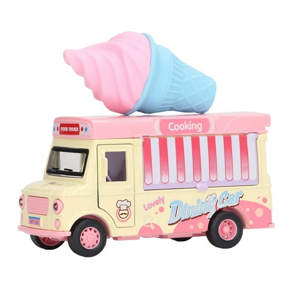 Magnetic Induction Light and Music Alloy Pull Back Car, 1:36 Die Cast Food Truck with Ice Cream Coffee Pretend Food Toys Friction Alloy Car Toy[Pink]