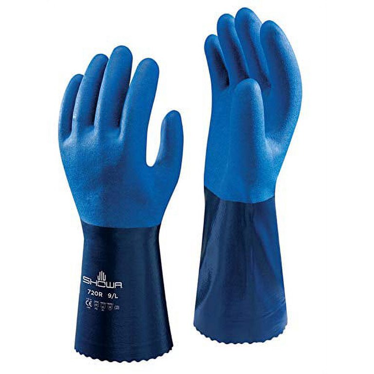 Blue Oil Gloves for Men,Heavy Duty Oil Resistant Gloves for Fuel Workers,Nitrile Coated Gloves 6 & 12 Pairs Large Bulk Pack