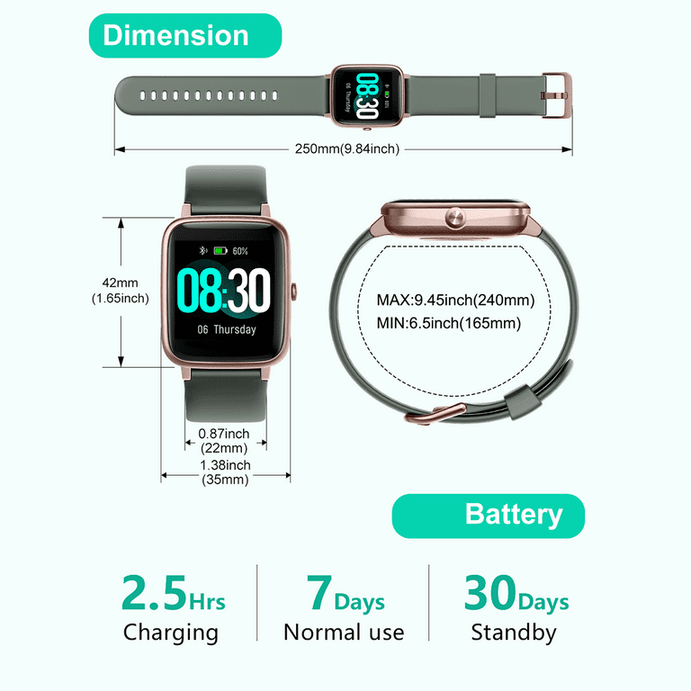 Willful Smart Watch for Women Men, Heart Rate & Sleep Monitor, Smart Wristwatch Compatible with Android & iOS Phone, Dark green-gold, Size: Changeable