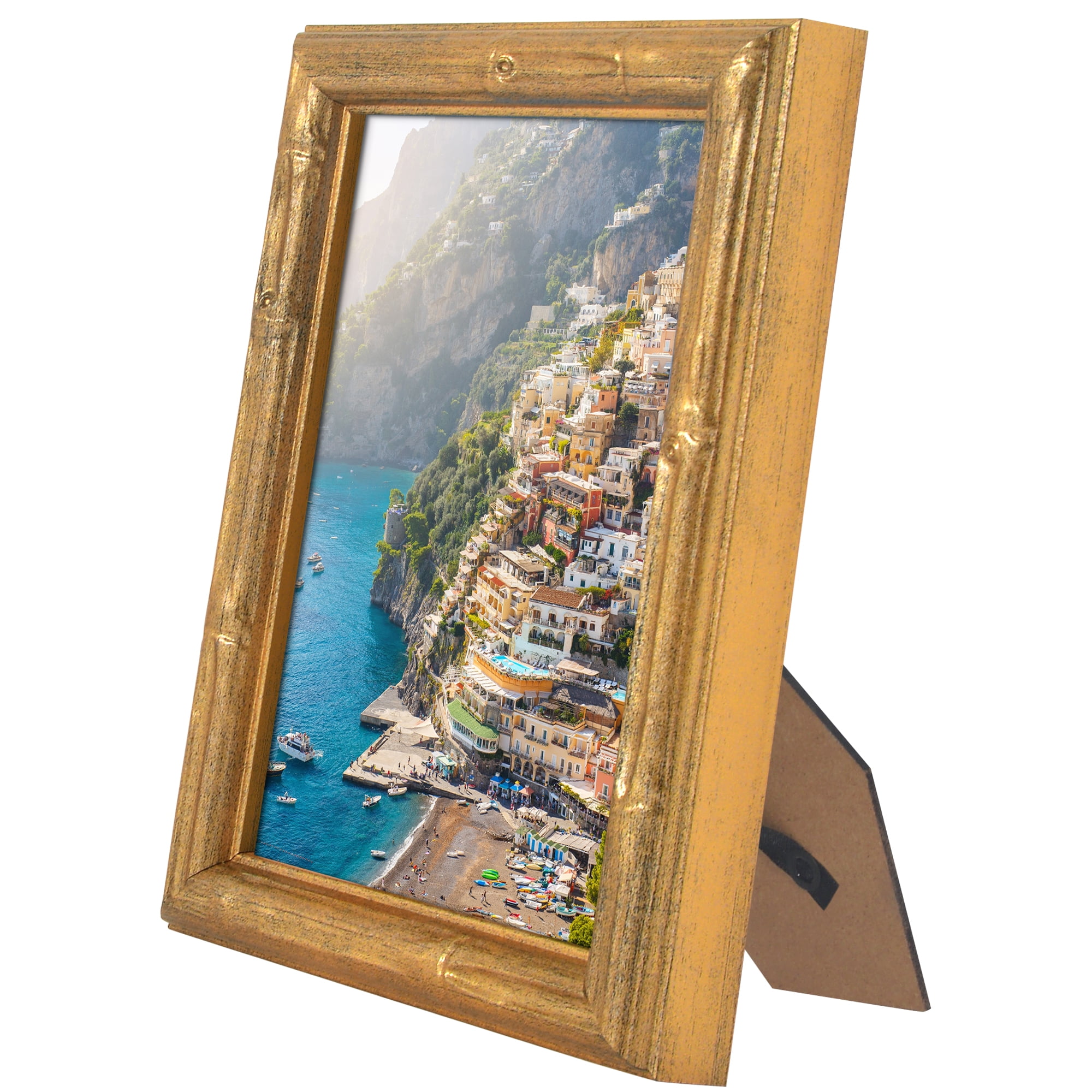 Americanflat 4x6 Picture Frame with Shatter-Resistant Glass Bamboo Style Molding Elegant Gallery Frames - Gold