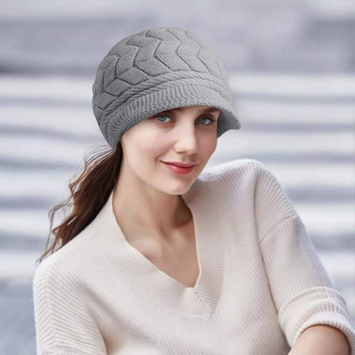 Womens Winter Beanie Hat Warm Knitted Slouchy Wool Hats Cap 