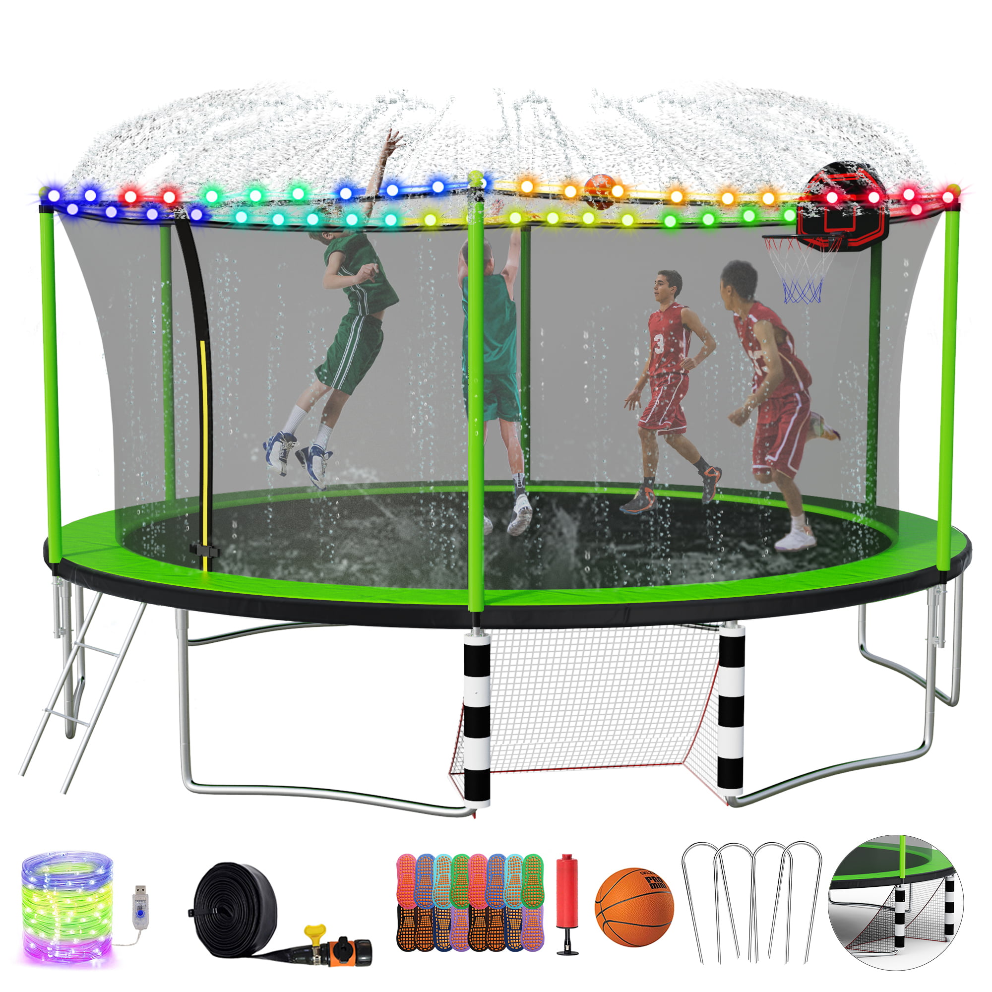 Basketball Hoop Ladder Elitezip 1200 LBS 12FT 15FT Tranpoline for Kids &Adults Capacity for 6-8 Kids【ASTM CPC CPSIA Approved】 Outdoor Recreational Family Backyard Tranpoline with Enclosure Net 