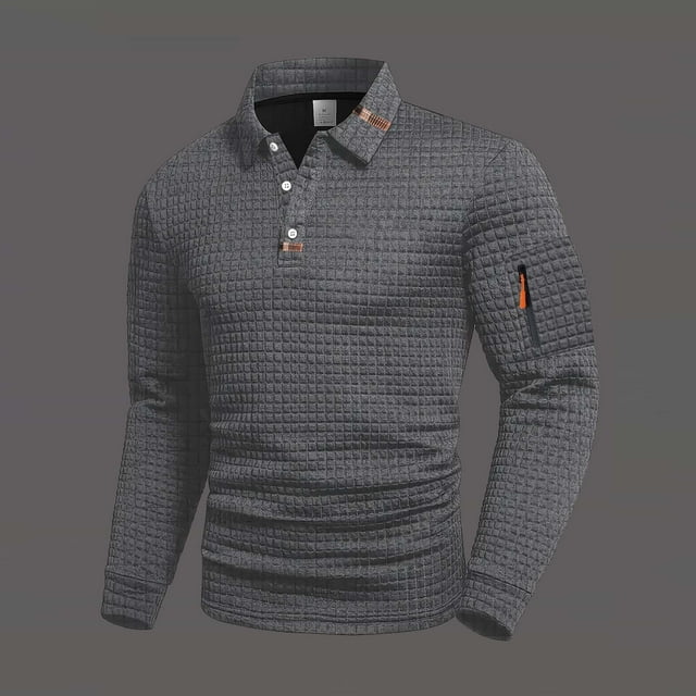 pstuiky Camisas para hombre de manga larga, Camiseta de manga larga con solapa y botones para hombre, color liso, con cuello cuadrado pequeño top de hombre xl