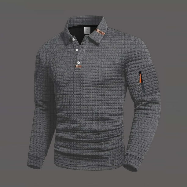 pstuiky mangas largas para hombre, Camiseta de manga larga con solapa y botones para hombre, color liso, con cuello cuadrado pequeño salir tops xxl