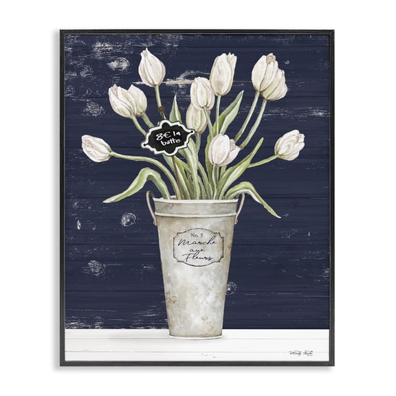 Stupell Industries Farmhouse Charming White Tulip Bouquet Black Framed Giclee Art, 11 x 14, by Cindy Jacobs