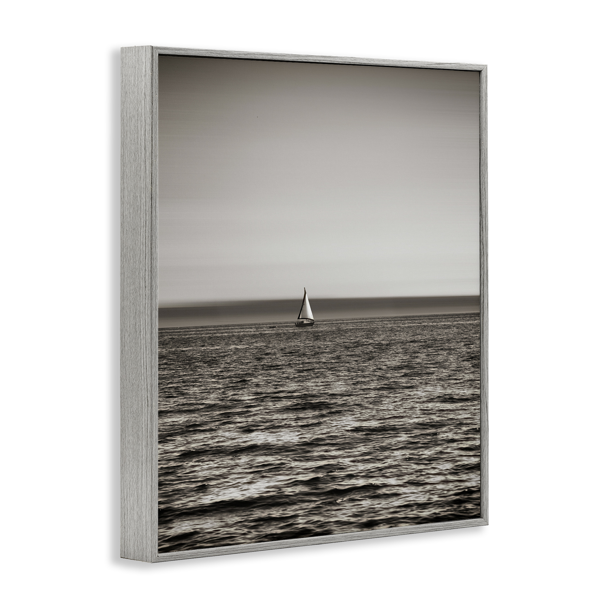 Stupell Industries Lone Distant Sailboat Coastal Photography Gray Framed Art Print Wall Art, 11 x 14