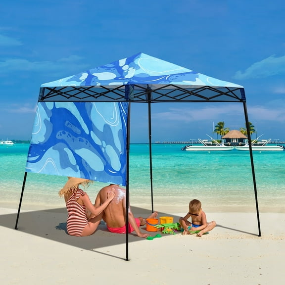 EAGLE PEAK 8 x 8 x 7.22 ft Slant Leg Lightweight Compact Portable Canopy w/ Backpack(Blue Abstract)