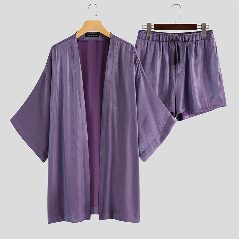 Details about / INCERUN Mens Silky Floral Pajamas Kimono Nightwear Loungewear Bathrobe Sleepwear