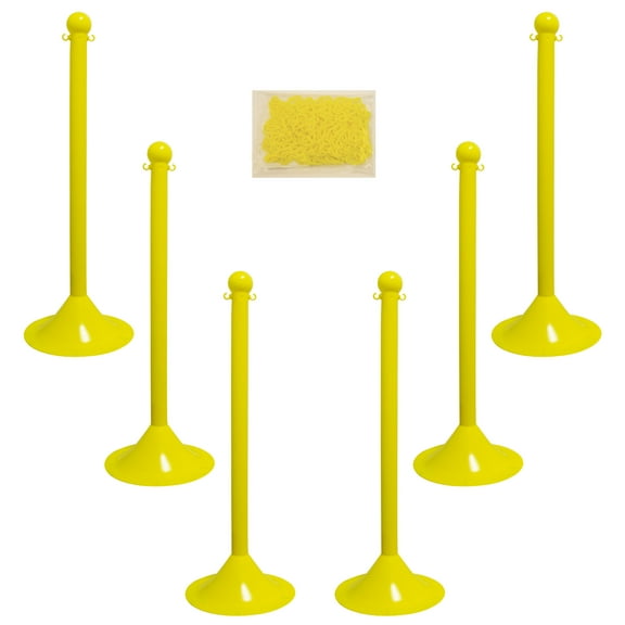 2 Inch Yellow Light Duty Stanchion & Chain Kit (6 Pk)
