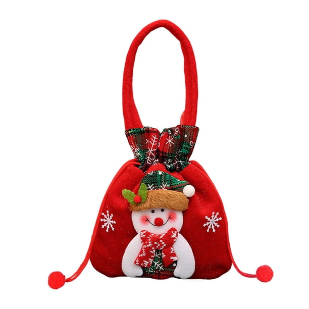Bolsa de regalo navideña para muñecas, bolsa de regalo navideña con asas, bolsa portátil para regalos Muñeco de nieve rojo